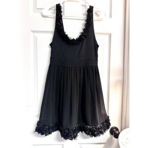 Womens One Clothing Black Flower Edge  detail dress Sheer Overlay Smocking sz M